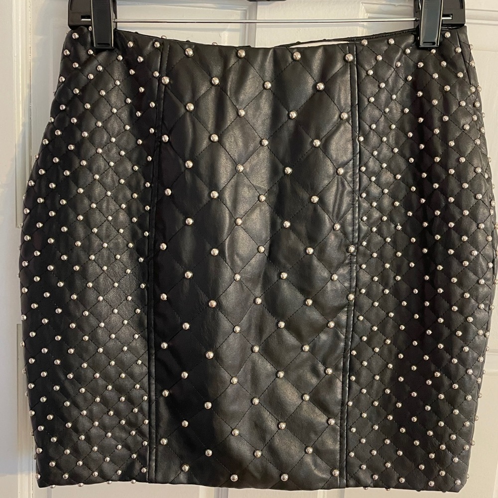 Miss Circle Leather Stud Skirt